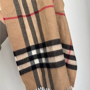 Burberry Cashmere Scarf in Tan and Red Plaid